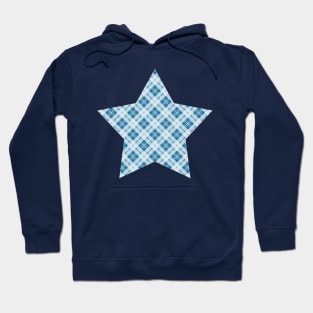 Trendy Light Blue tartan pattern Star Hoodie